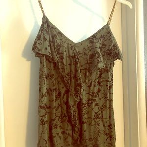 Olive green floral tank with metal chain straps